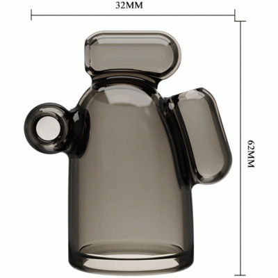 Frasco transparente cinzento com formas geométricas e anel lateral