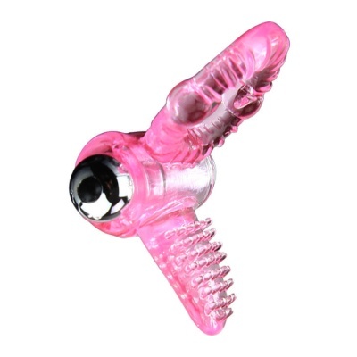 Produto sexual rosa em silicone translúcido com detalhes texturizados
