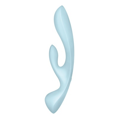 Vibrador azul claro de silicone com duas pontas curvas