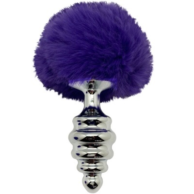 PLUG ANAL DE PRAZER ESPIRAL METAL FLUFFY DARK VIOLET TAMANHO S
