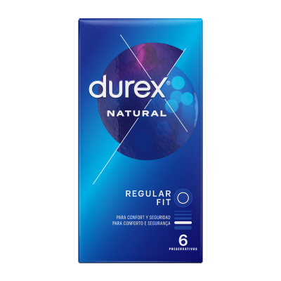 Embalagem azul de preservativos Durex Natural Regular Fit com 6 unidades