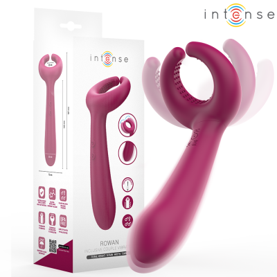 Vibrador de casal rosa intenso com embalagem branca da marca intense