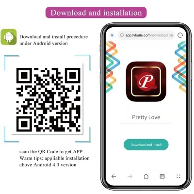 Smartphone a mostrar app Pretty Love e QR code para download em Android