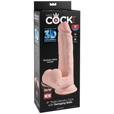 Embalagem de dildo realista King Cock Plus cor de pele com 9 polegadas e ventosa na base