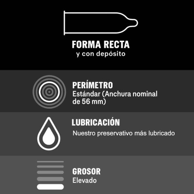 Ilustração de preservativo com texto descritivo em espanhol sobre suas características