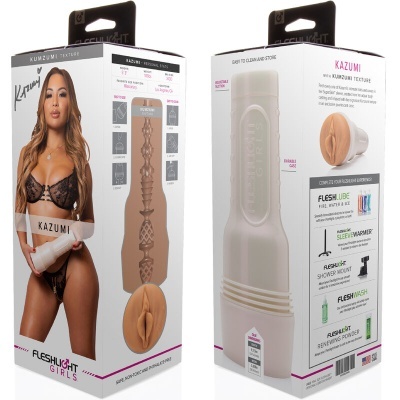 Embalagens de produtos KAZUMI da marca FLESHLIGHT GIRLS com imagens do produto anatómico bege.