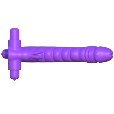 vibrador roxo com controlos e textura ondulada
