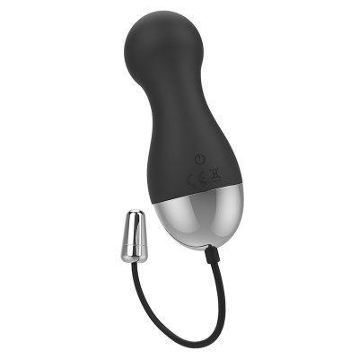 Vibrador preto com base prateada e cabo com conector metálico