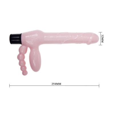 ARNÊS STRAPON SEM CORDA TPR COM VIBRADOR E ESTIMULADOR ANAL 25,4CM
