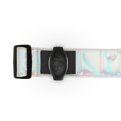 cinta ajustável prateada brilhante com fivela e centro preto