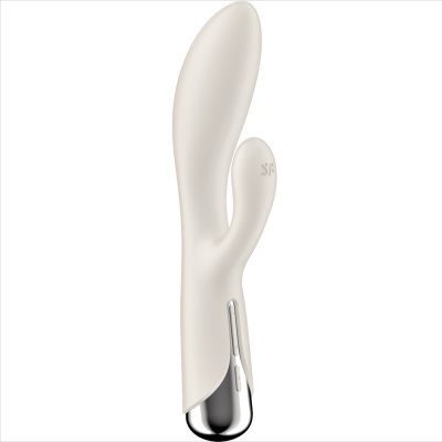 Vibrador branco de silicone com duas pontas e base cromada