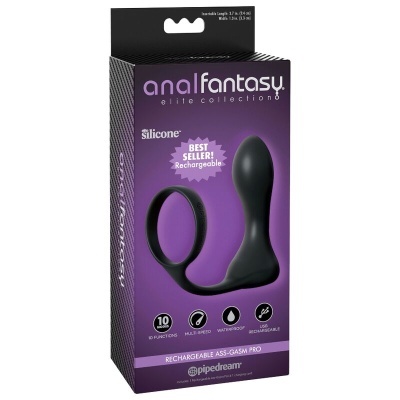Embalagem roxa e preta de produto erótico anal fantasy elite collection
