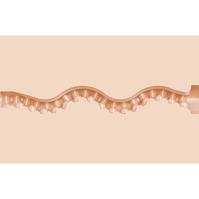 Objeto beige ondulado com texturas cilíndricas sobre fundo bege