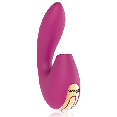 Vibrador cor de fúcsia com base dourada e texto 'cover zero'