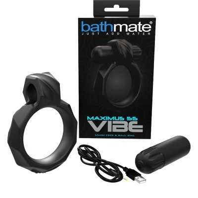 Anel peniano preto Bathmate Maximus 55 Vibe com dispositivo vibratório e cabo USB