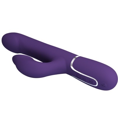 Vibrador roxo com dupla estimulação e botões de controlo