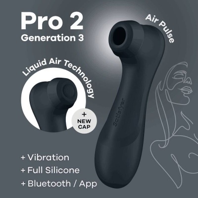 Dispositivo preto Pro 2 Generation 3 com tecnologia Liquid Air e Air Pulse numa imagem com fundo cinzento