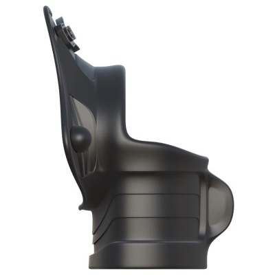 Assento de criança para automóvel preto visto de lado