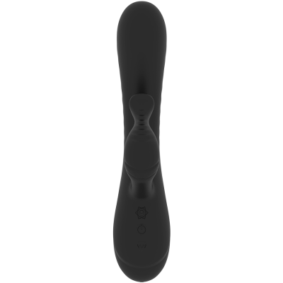 Vibrador preto com símbolos na base sobre fundo branco