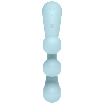 Vibrador azul claro com formato anatómico e três esferas