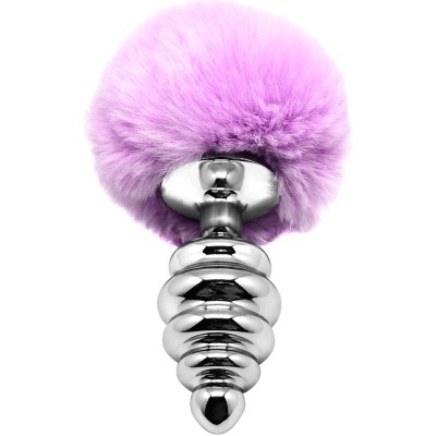 PLUG ANAL DE PRAZER ESPIRAL METAL FLUFFY VIOLETA TAMANHO S