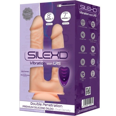 VIBRADOR DE DUPLA PENETRAÇÃO DE PÊNIS REALISTA PREMIUM SILEXPAN CONTROLE REMOTO DE SILICONE 17,5 / 19,5 CM