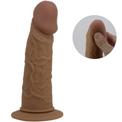 Dildo castanho com textura e base de sucção