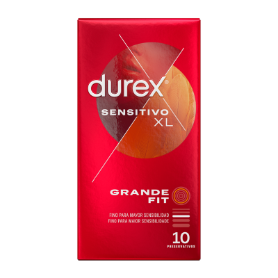 Embalagem de preservativos Durex Sensitivo XL vermelha