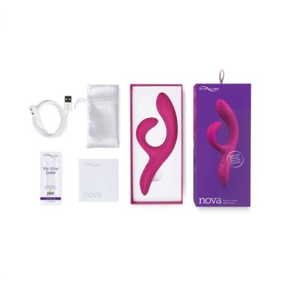 Vibrador cor-de-rosa com acessórios e embalagem