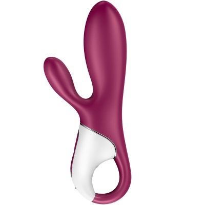 Vibrador de silicone roxo e branco com duas pontas e alça