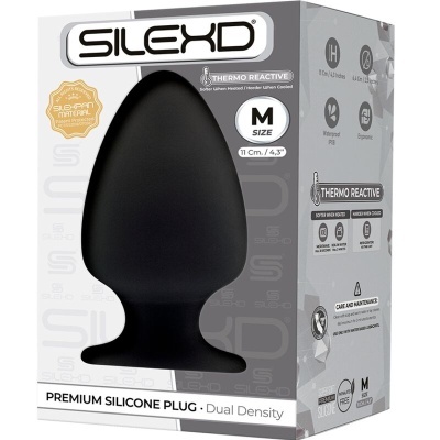 Embalagem de plug anal de silicone preto tamanho M da SileXD