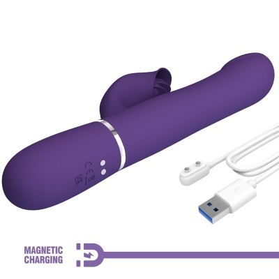 Vibrador roxo com cabo USB branco para carregamento magnético