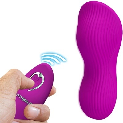 Dispositivo sexual vibratório roxo com controlo remoto sem fios roxo e textura ondulada