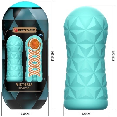 Produto azul claro com textura geométrica em embalagem azul e preta com texto PRETTY LOVE