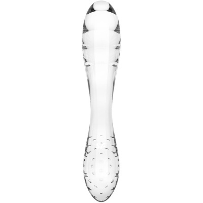 Utensílio transparente com forma alongada e pontas texturizadas