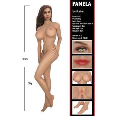 Boneca realista Pamela de TPE com olhos verdes e cabelo castanho