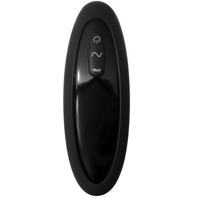 Controle remoto preto oval com três botões