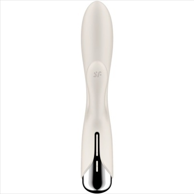 Vibrador branco com ponta metálica prateada e letras SF