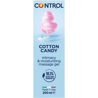 Embalagem azul clara de gel de massagem CONTROL Cotton Candy com algodão doce cor-de-rosa