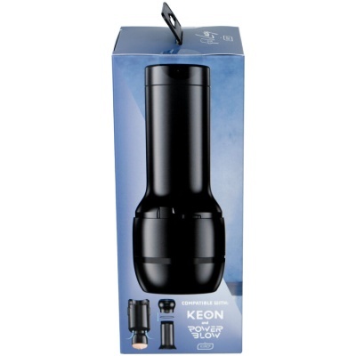 Embalagem azul com dispositivo preto e texto compatible with Keon over 30 Lov