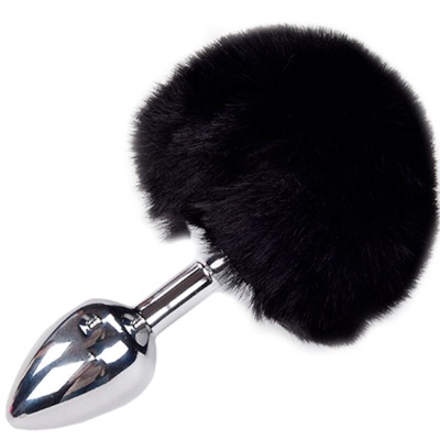 PLUG ANAL DE PRAZER METAL LISO FLUFFY PRETO TAMANHO L
