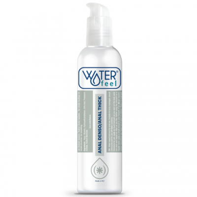 Frasco branco com válvula de pressão contendo gel lubrificante anal da marca WATER feel