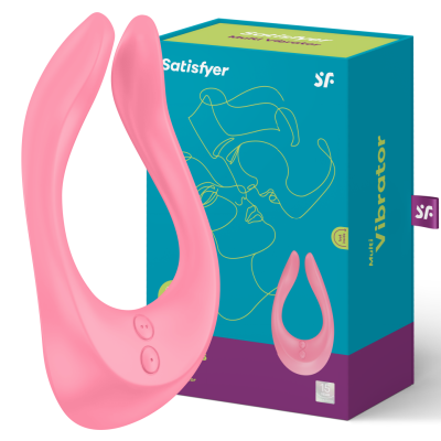 Vibrador rosa da Satisfyer ao lado da caixa colorida