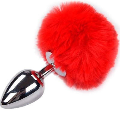 PLUG ANAL PRAZER METAL LISO FLUFFY VERMELHO TAMANHO L
