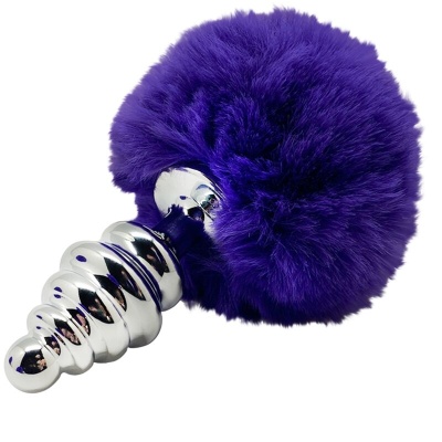 PLUG ANAL DE PRAZER ESPIRAL METAL FLUFFY DARK VIOLETA TAMANHO M