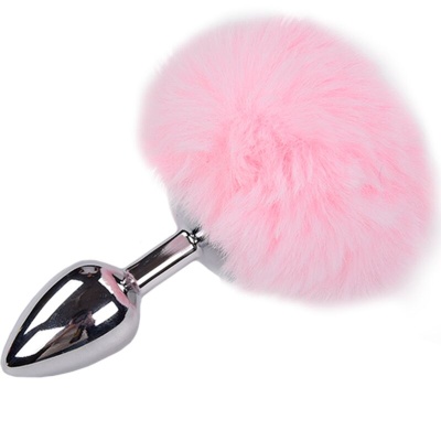 PLUG ANAL PRAZER METAL LISO FLUFFY ROSA TAMANHO L