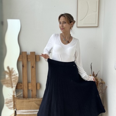 Saia plissada Malha canelada