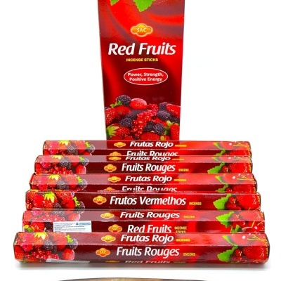 Conjunto de incenso Red Fruits com suporte de madeira