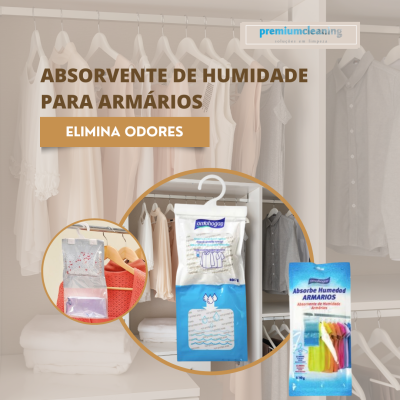 Absorventes de humidade para armários da Premium Cleaning em armário com roupas claras