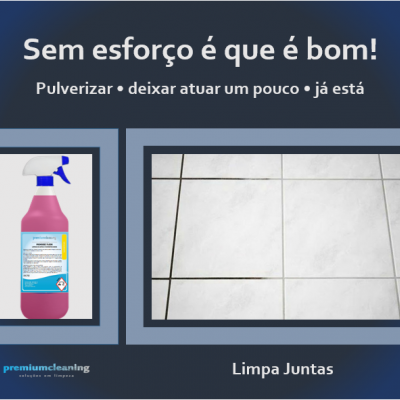 Produto de limpeza rosa com borrifador azul e pavimento antes e depois da limpeza